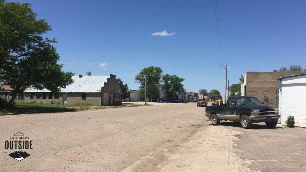 Kanorado, Kansas -- the last Kansas gas off the highway. They aren't so into paving their roads there.