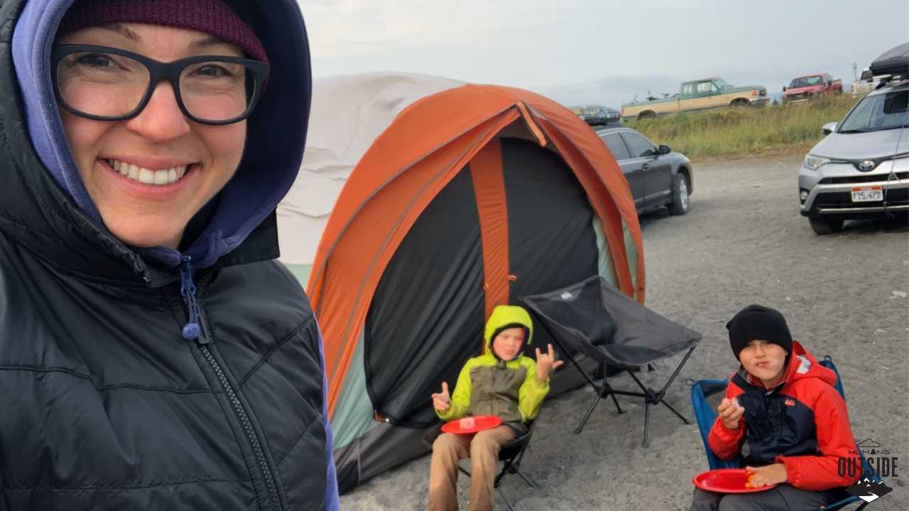 People camp on the Homer Spit in Homer, Alaska.